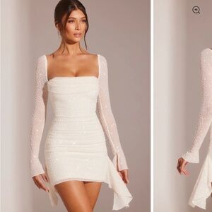 Oh Polly Ferrera long sleeve embellished cowl neck mini dress